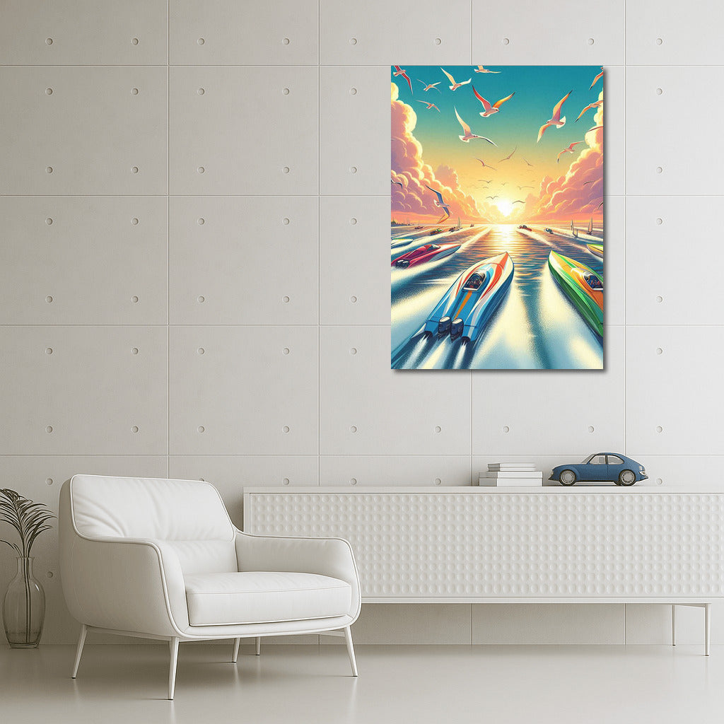 Sunset Glide: Sports Boats on the Water