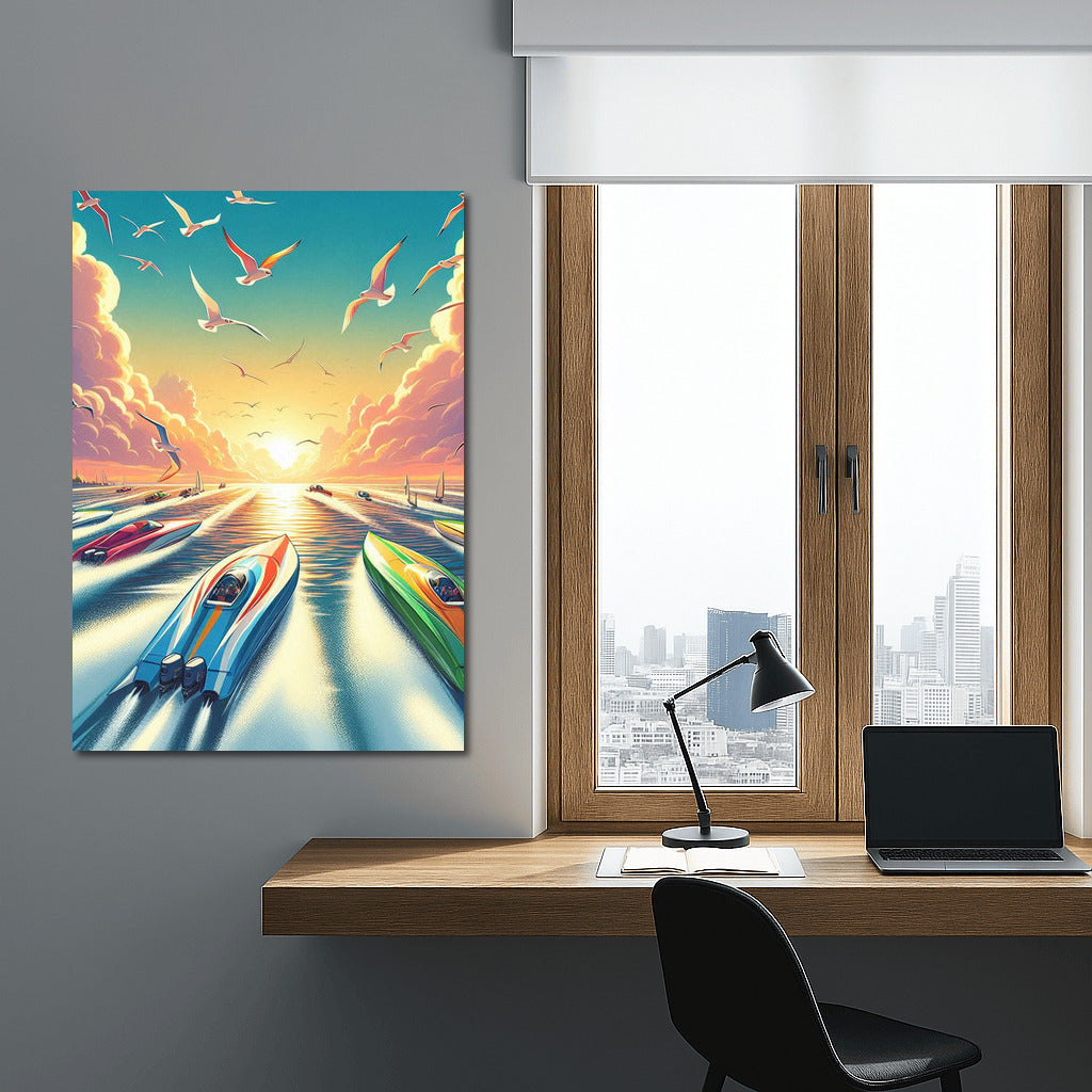 Sunset Glide: Sports Boats on the Water