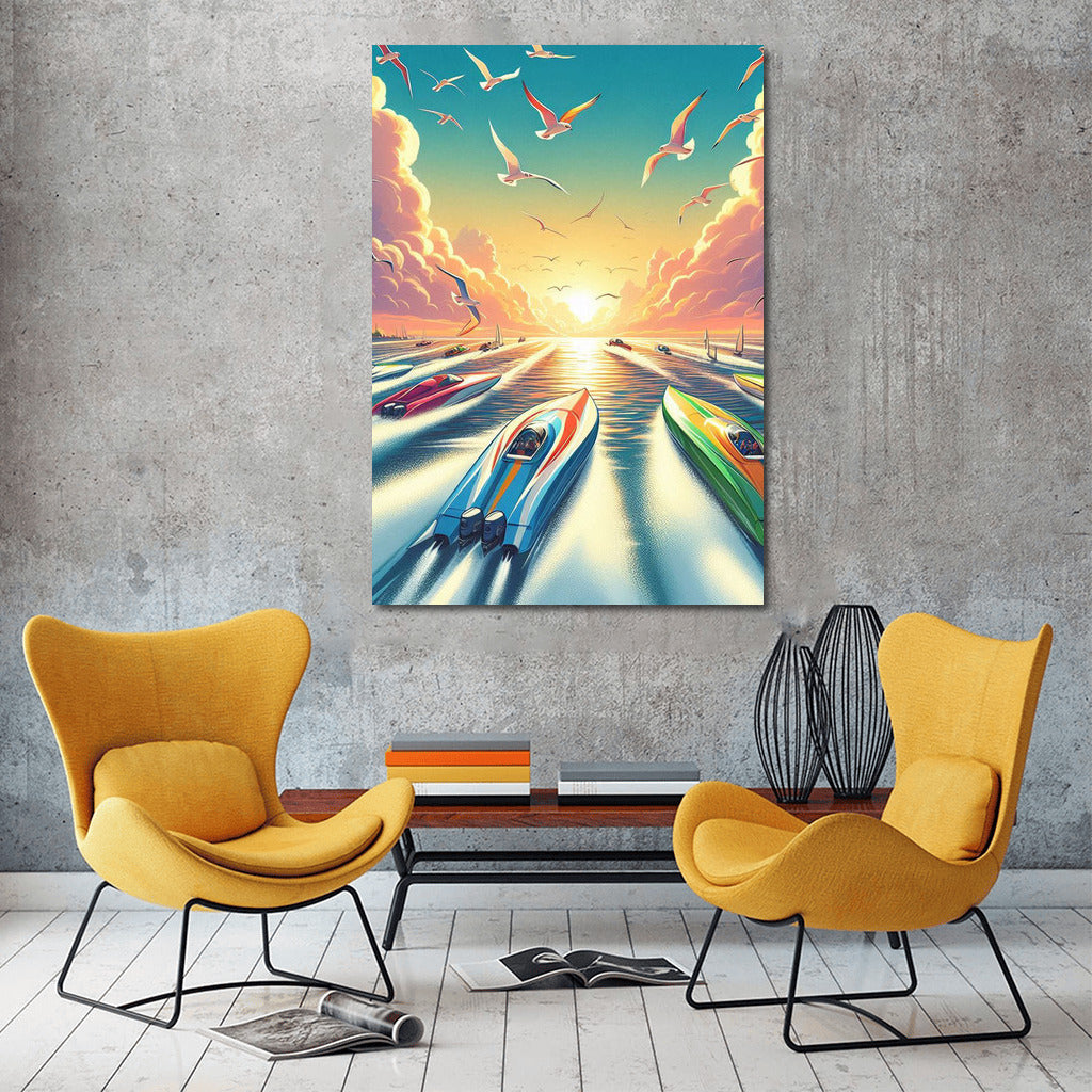 Sunset Glide: Sports Boats on the Water