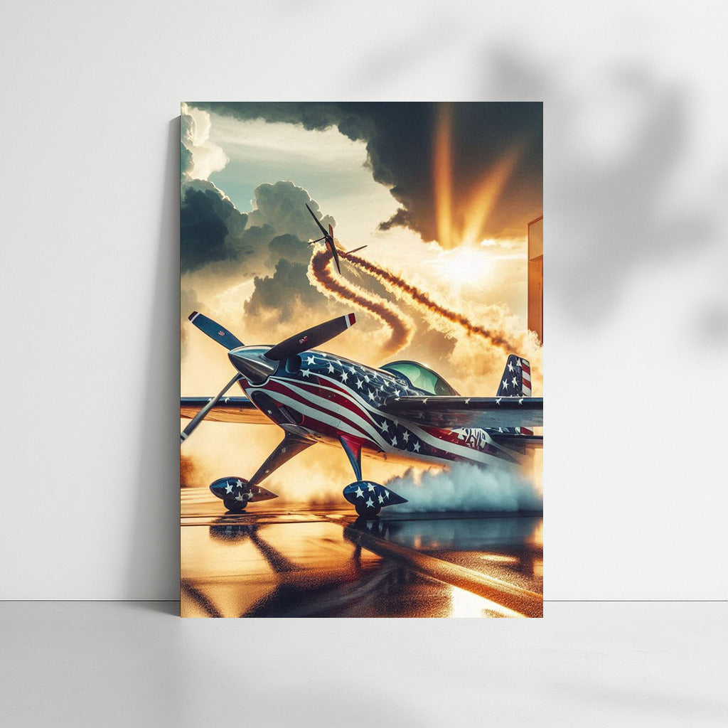 Sunset Flight: Acrobatic Airplane at the Airport