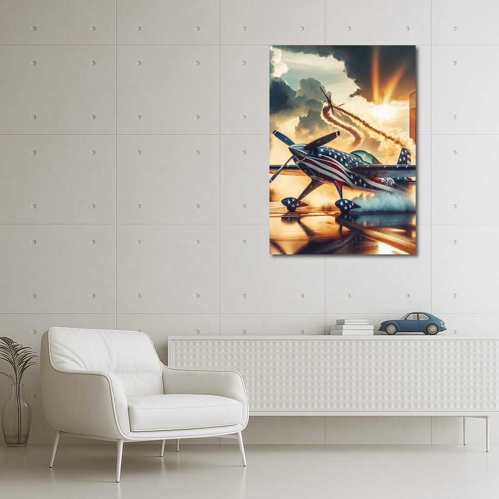 Sunset Flight: Acrobatic Airplane at the Airport