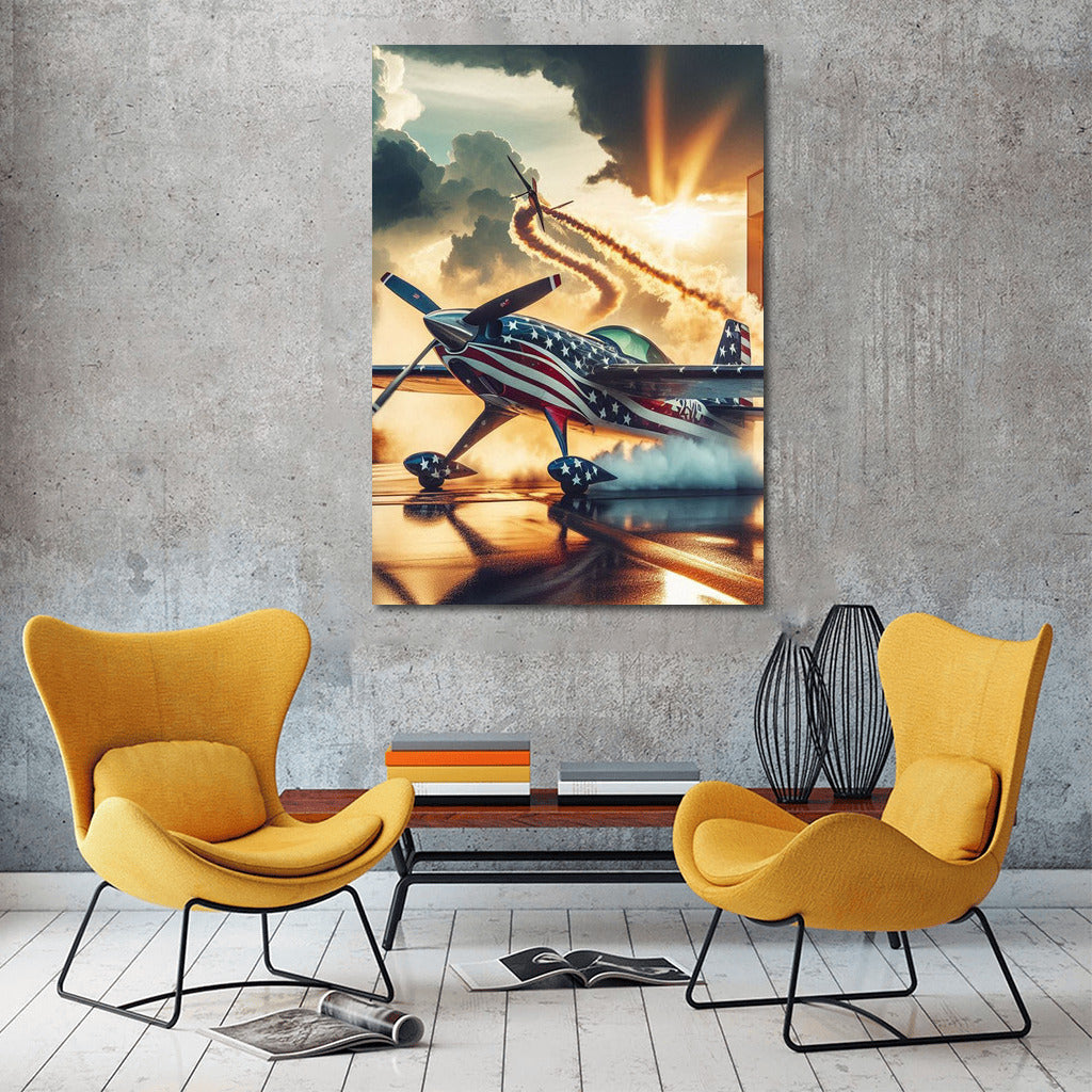 Sunset Flight: Acrobatic Airplane at the Airport