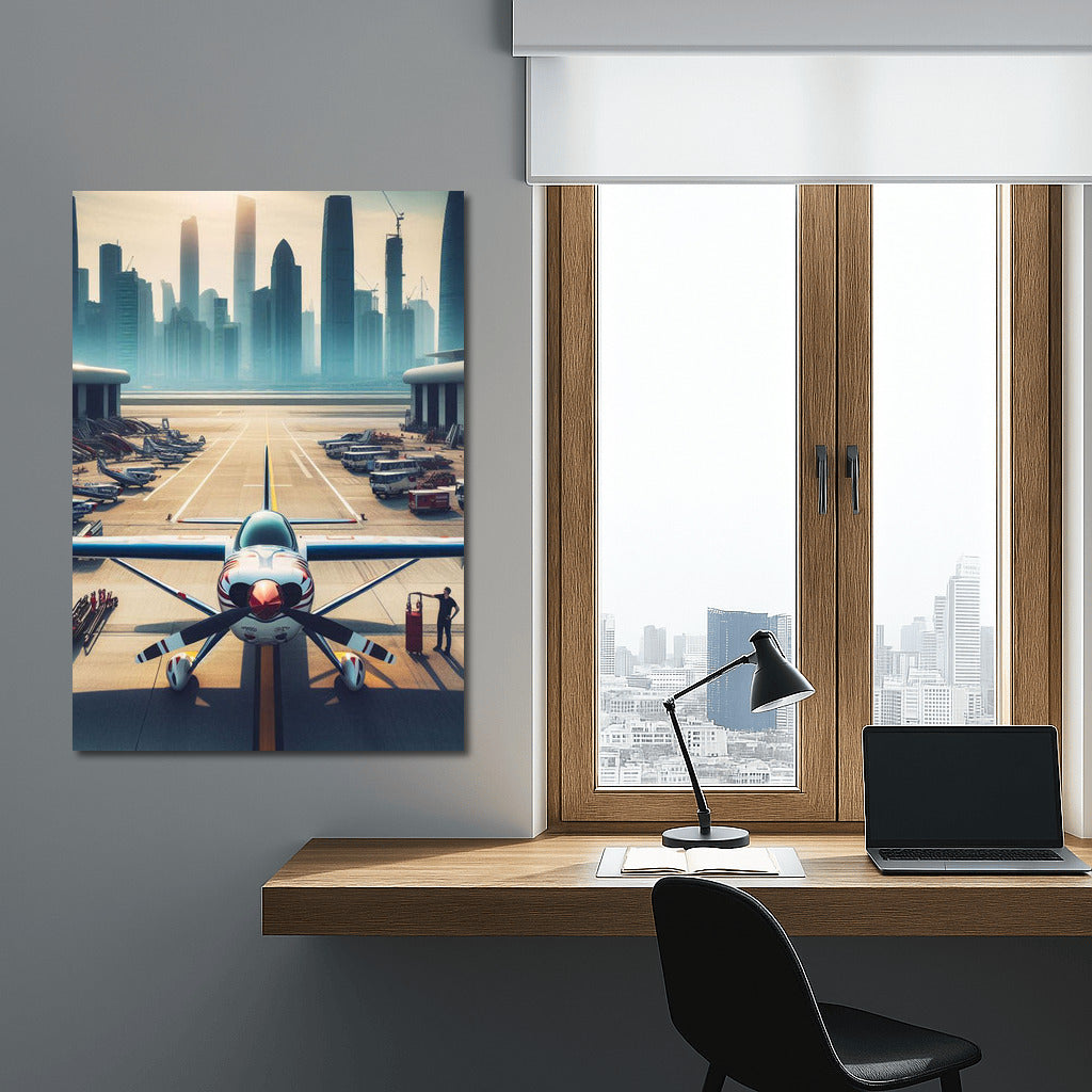 StuntAerobatic Aircraft: Flight over the Megapolis