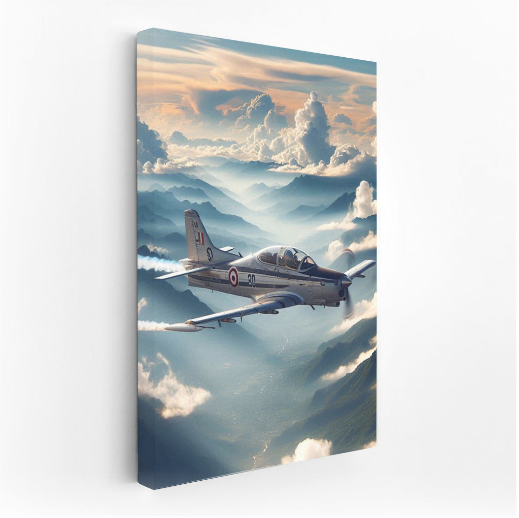 Simulator Airplane in Flight over Mountain Peaks: Inspiration and Freedom