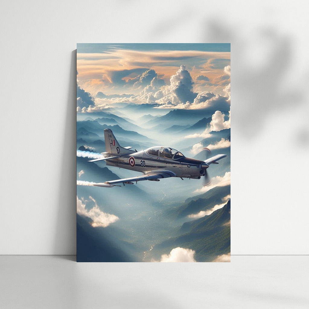 Simulator Airplane in Flight over Mountain Peaks: Inspiration and Freedom