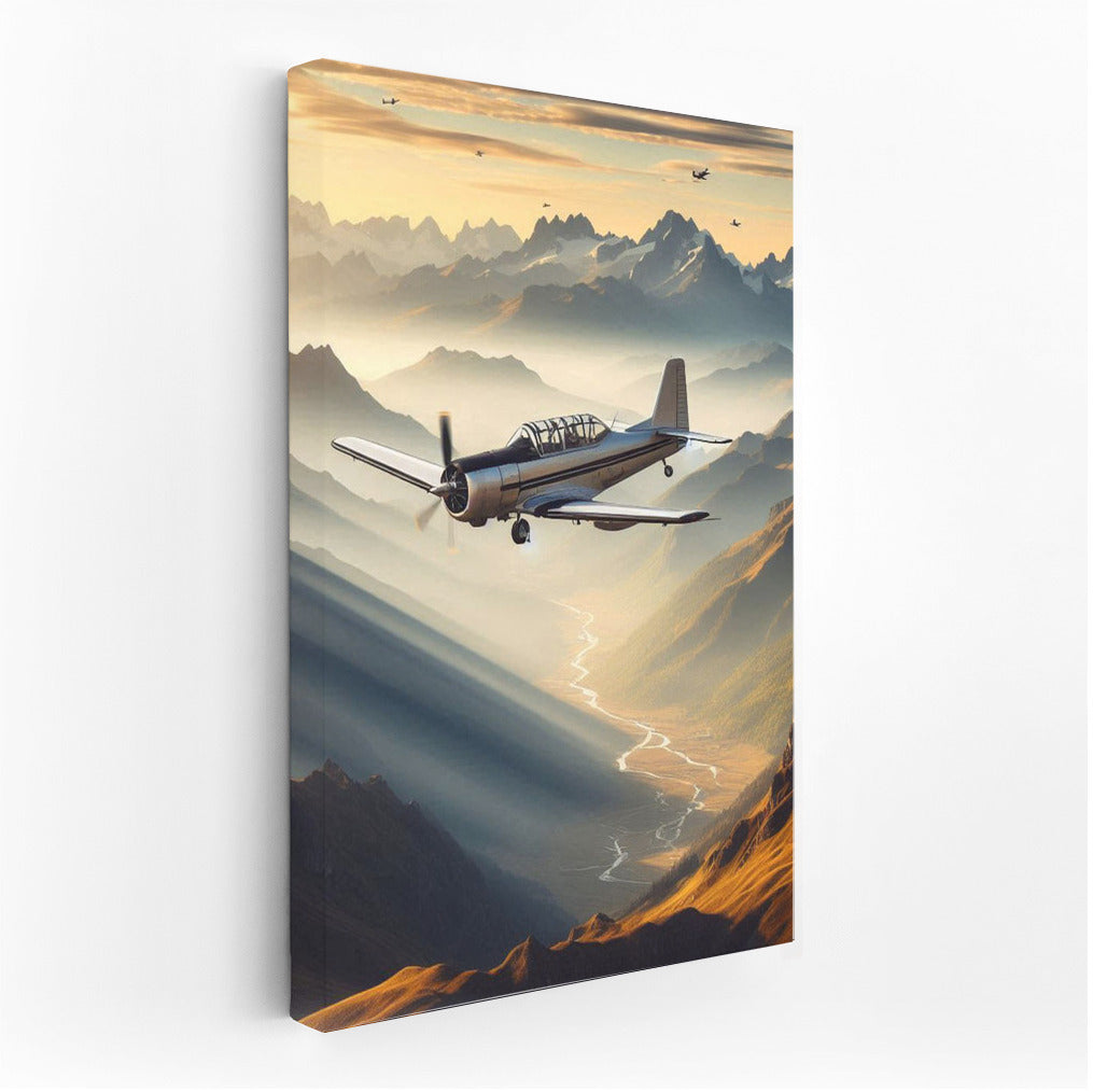 Training Airplane Over Mountain Landscape: Freedom of Flight