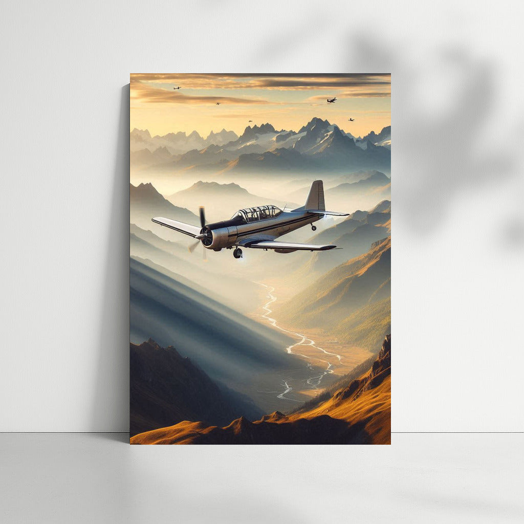 Training Airplane Over Mountain Landscape: Freedom of Flight