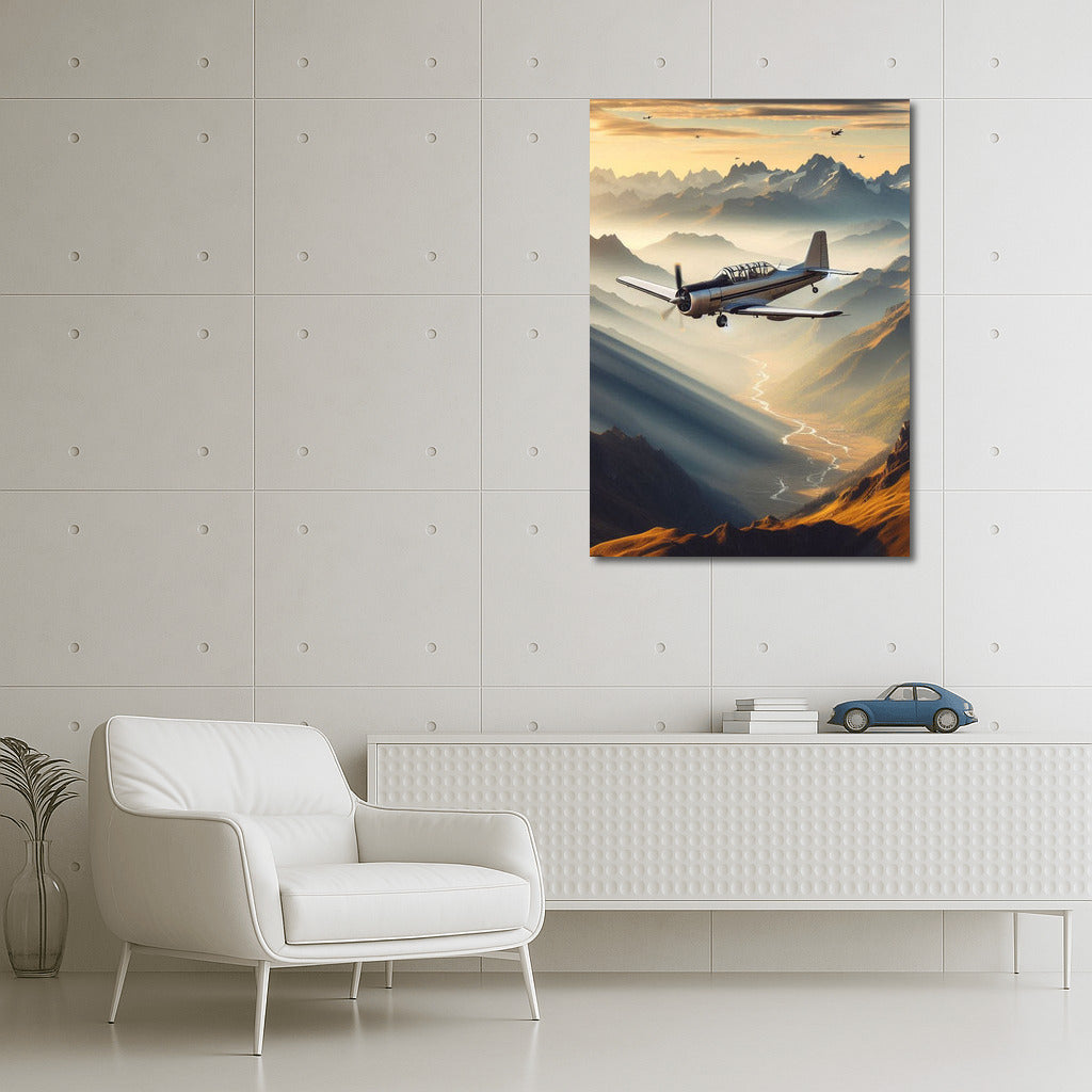 Training Airplane Over Mountain Landscape: Freedom of Flight