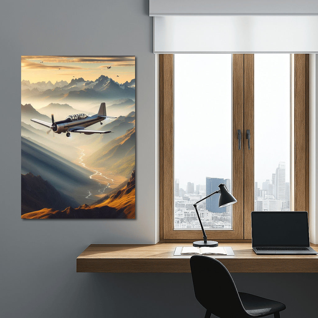 Training Airplane Over Mountain Landscape: Freedom of Flight