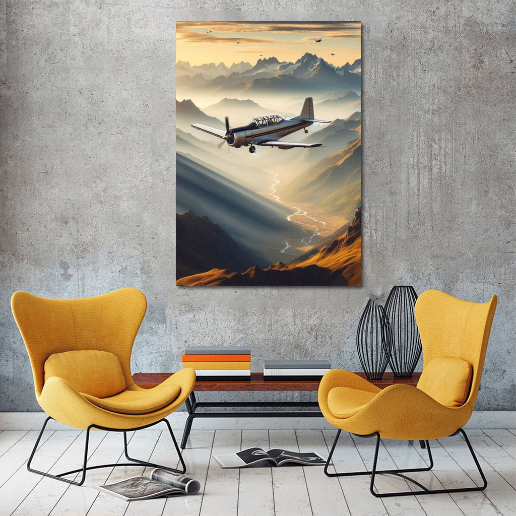 Training Airplane Over Mountain Landscape: Freedom of Flight