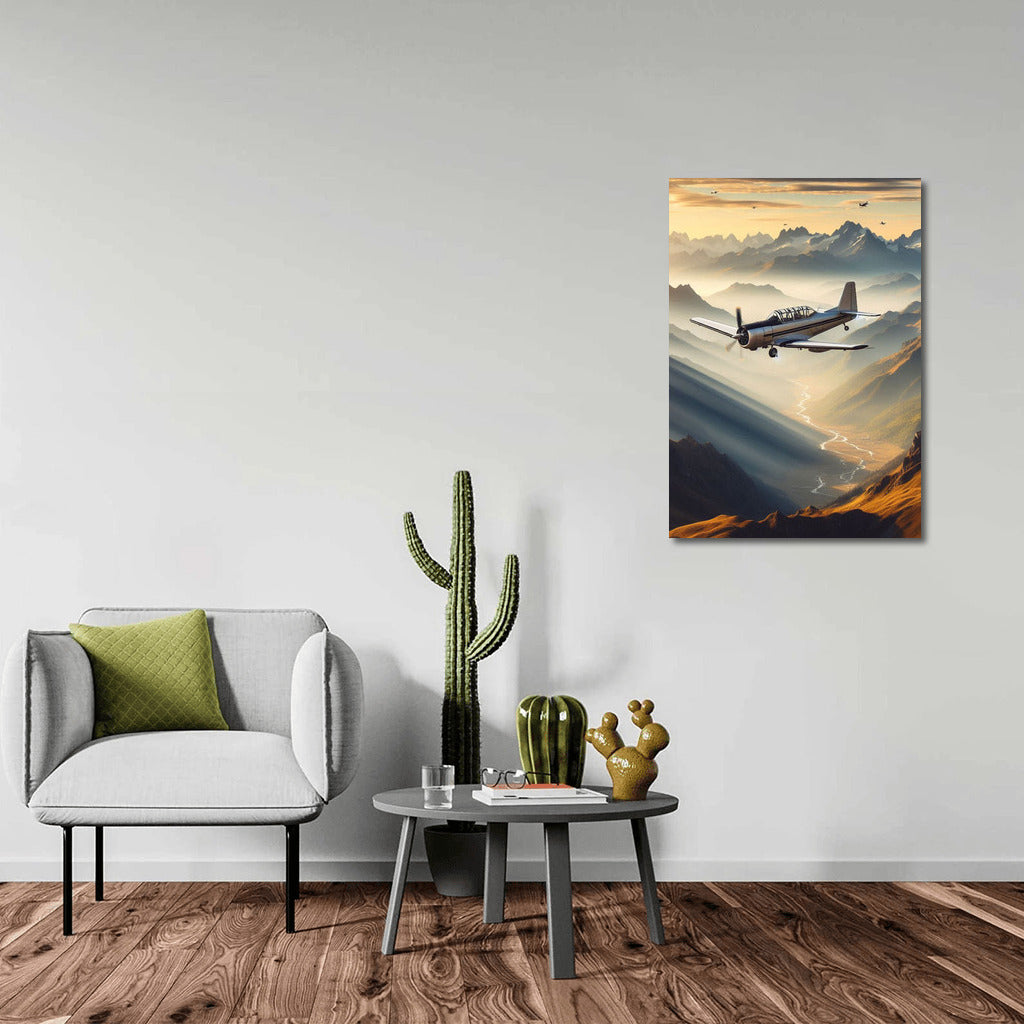 Training Airplane Over Mountain Landscape: Freedom of Flight