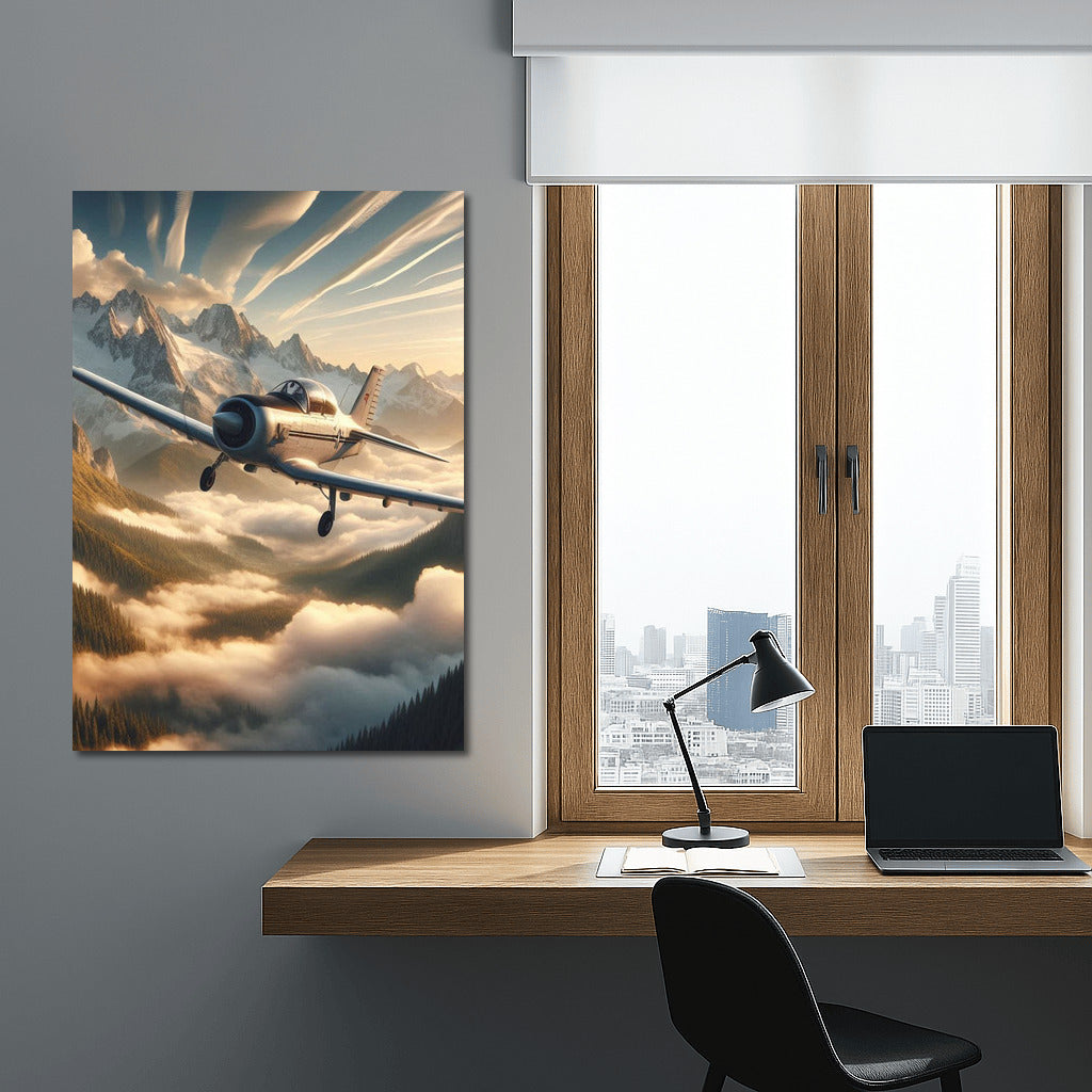 Training Aircraft Over Mountain Landscape: Flight to New Peaks