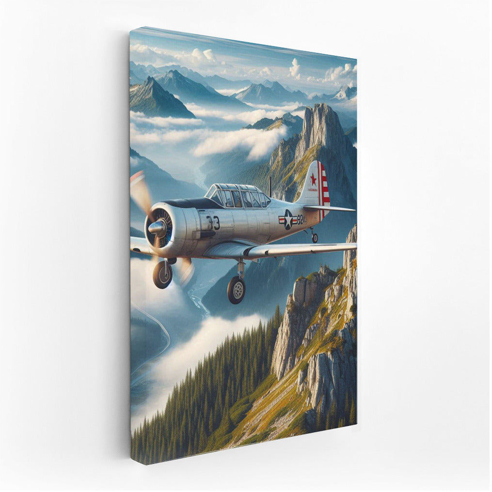 Training Aircraft Over Mountain Landscape: Dynamics and Grandeur