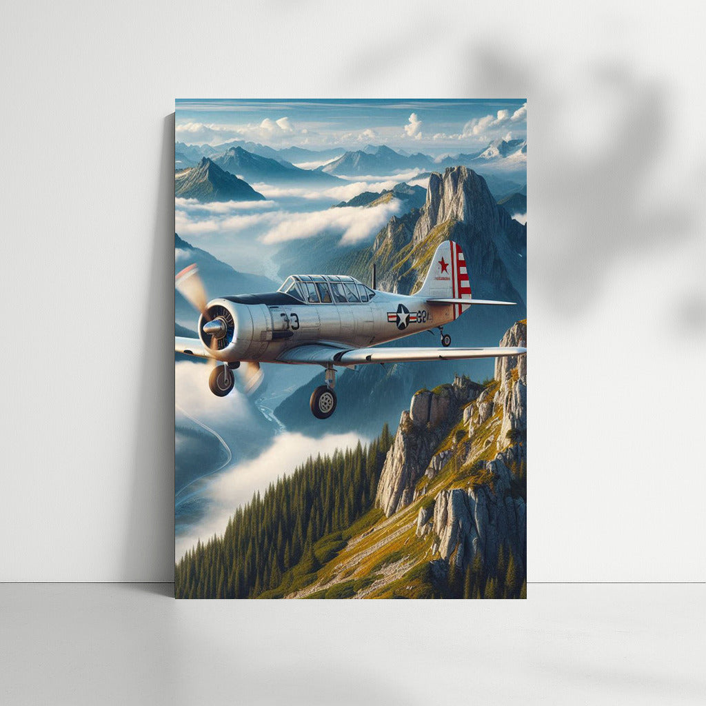 Training Aircraft Over Mountain Landscape: Dynamics and Grandeur