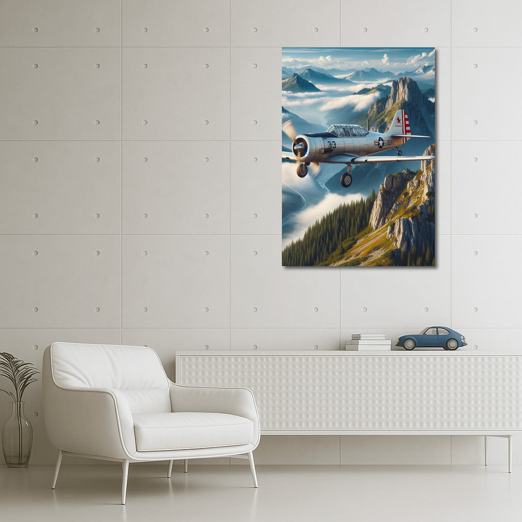 Training Aircraft Over Mountain Landscape: Dynamics and Grandeur