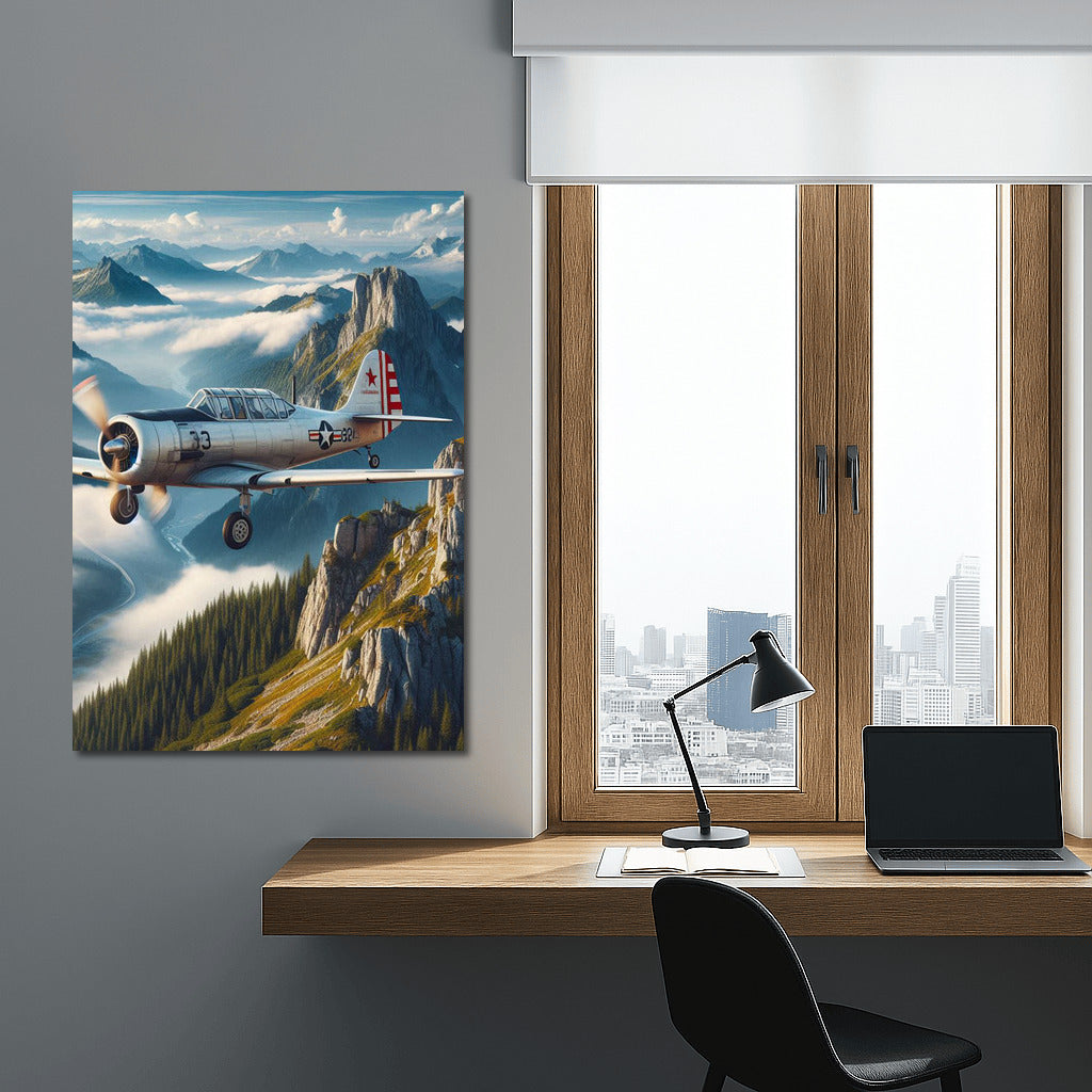 Training Aircraft Over Mountain Landscape: Dynamics and Grandeur