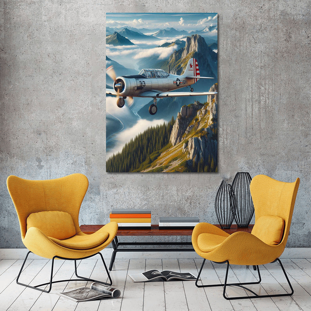 Training Aircraft Over Mountain Landscape: Dynamics and Grandeur