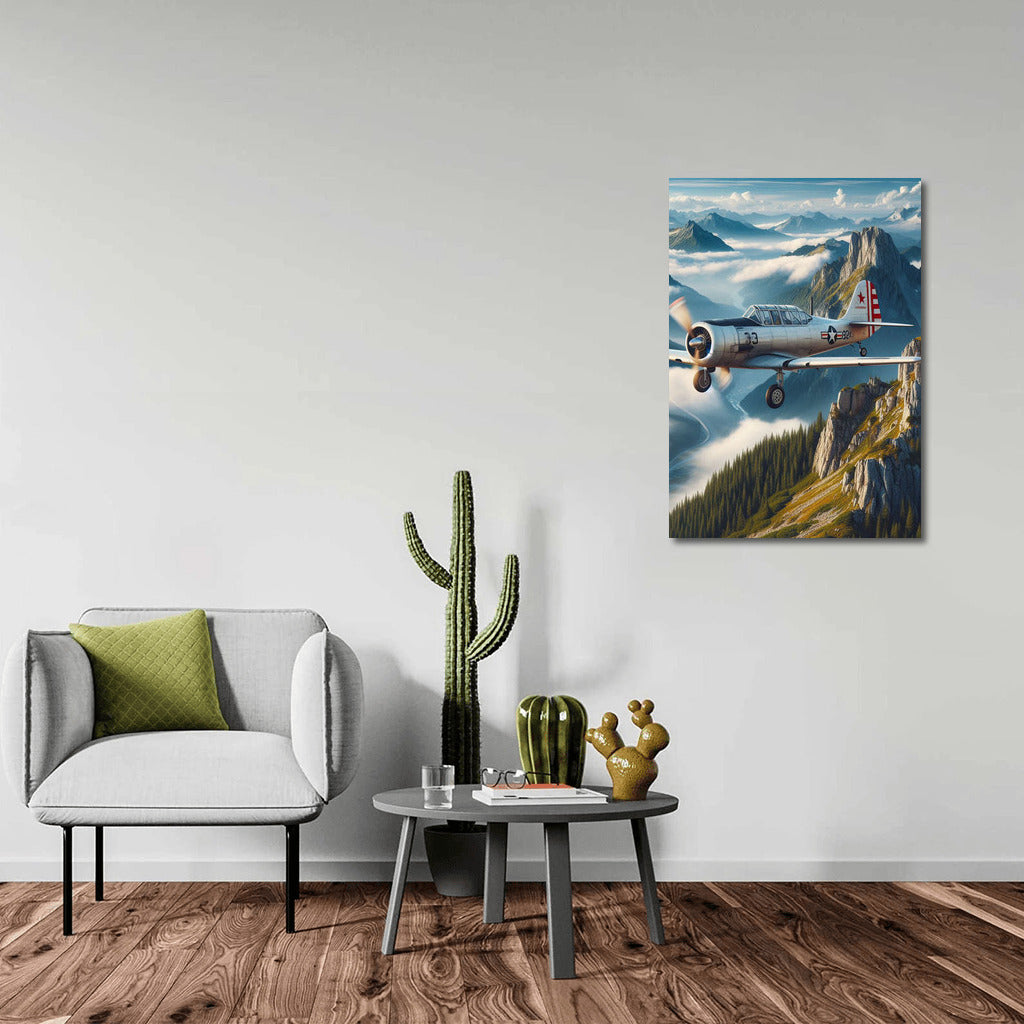 Training Aircraft Over Mountain Landscape: Dynamics and Grandeur