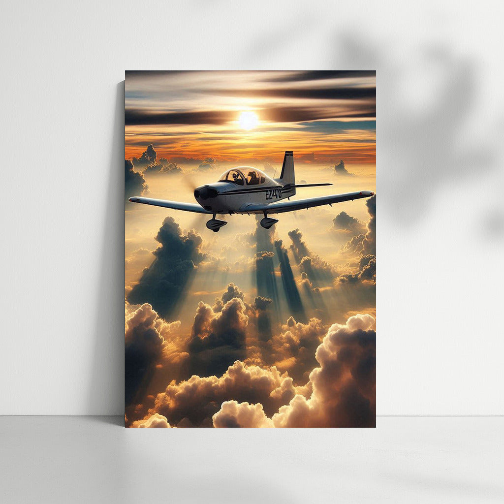 Trainer Jet in Sunset Flight: Soaring Above the Clouds