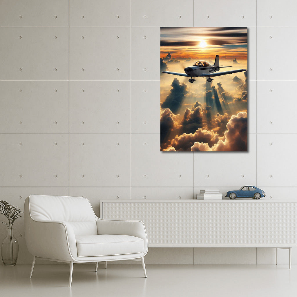 Trainer Jet in Sunset Flight: Soaring Above the Clouds