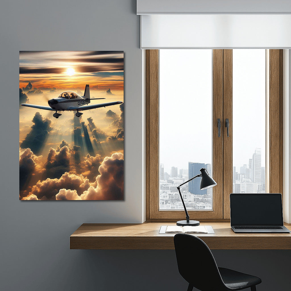 Trainer Jet in Sunset Flight: Soaring Above the Clouds