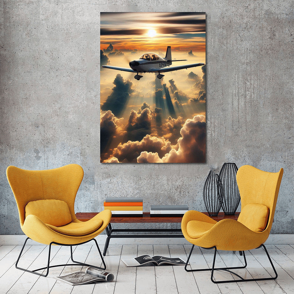 Trainer Jet in Sunset Flight: Soaring Above the Clouds