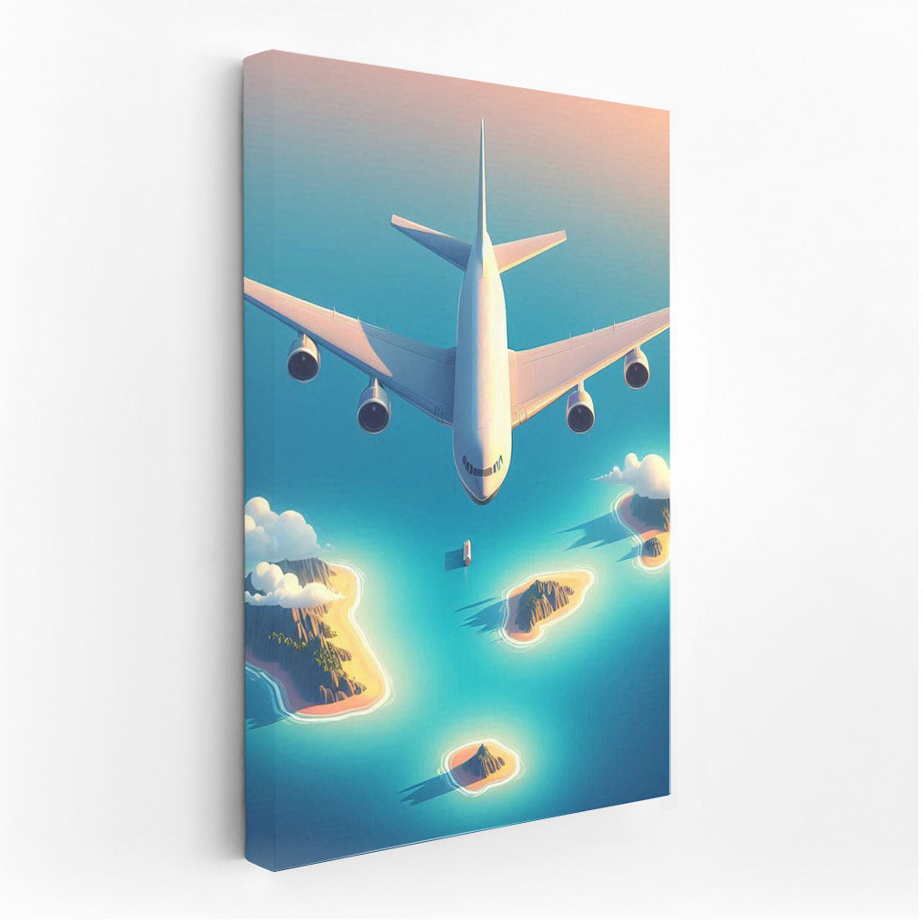 Soaring Airplane over the Azure Ocean and Islands: A Dream for Lovers of Heights and Freedom