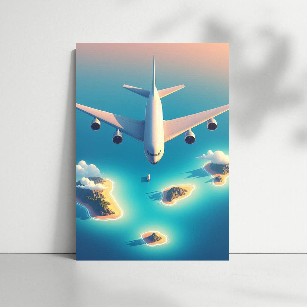 Soaring Airplane over the Azure Ocean and Islands: A Dream for Lovers of Heights and Freedom