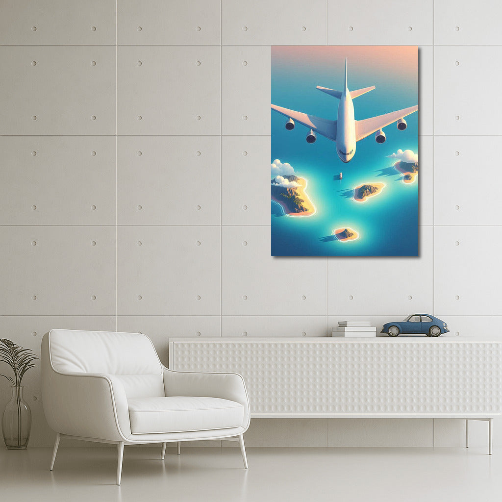 Soaring Airplane over the Azure Ocean and Islands: A Dream for Lovers of Heights and Freedom