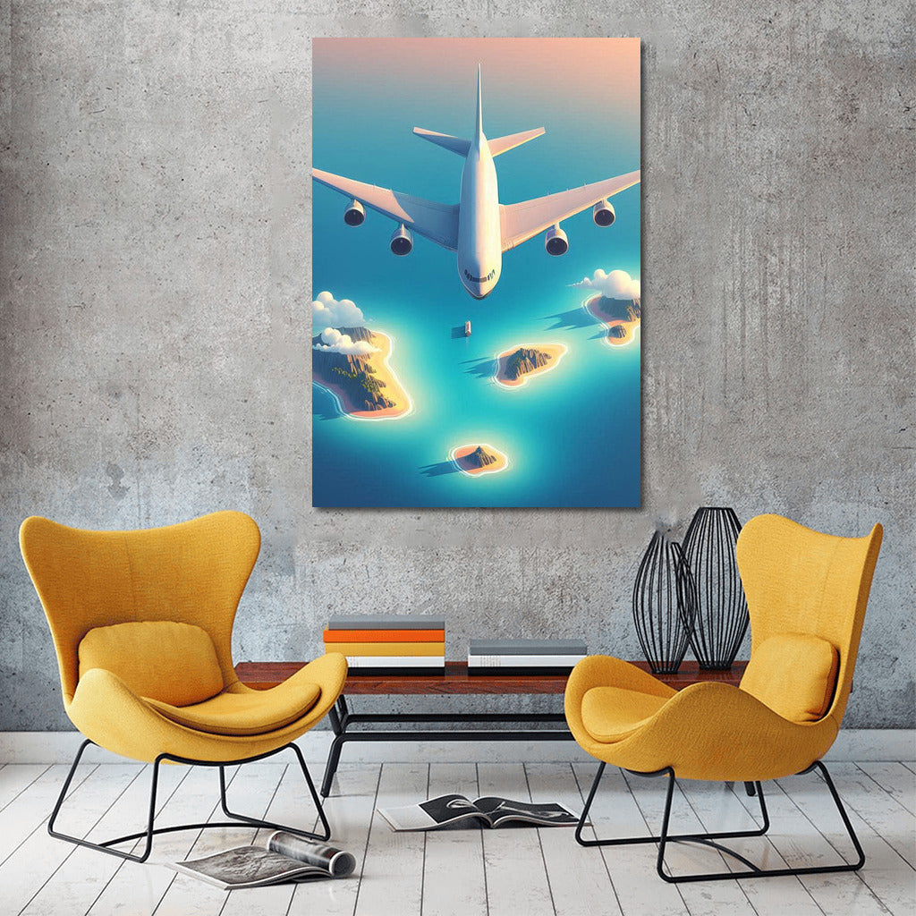 Soaring Airplane over the Azure Ocean and Islands: A Dream for Lovers of Heights and Freedom