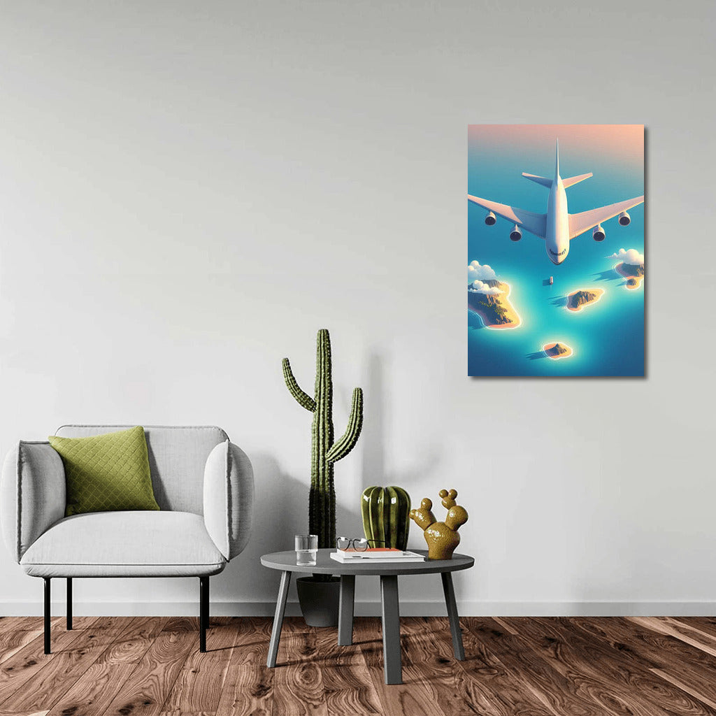 Soaring Airplane over the Azure Ocean and Islands: A Dream for Lovers of Heights and Freedom