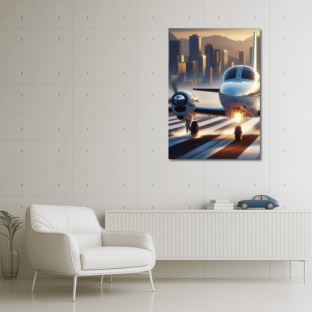 Training Airplane Over the City Skyline: Catch the Spirit of Flight