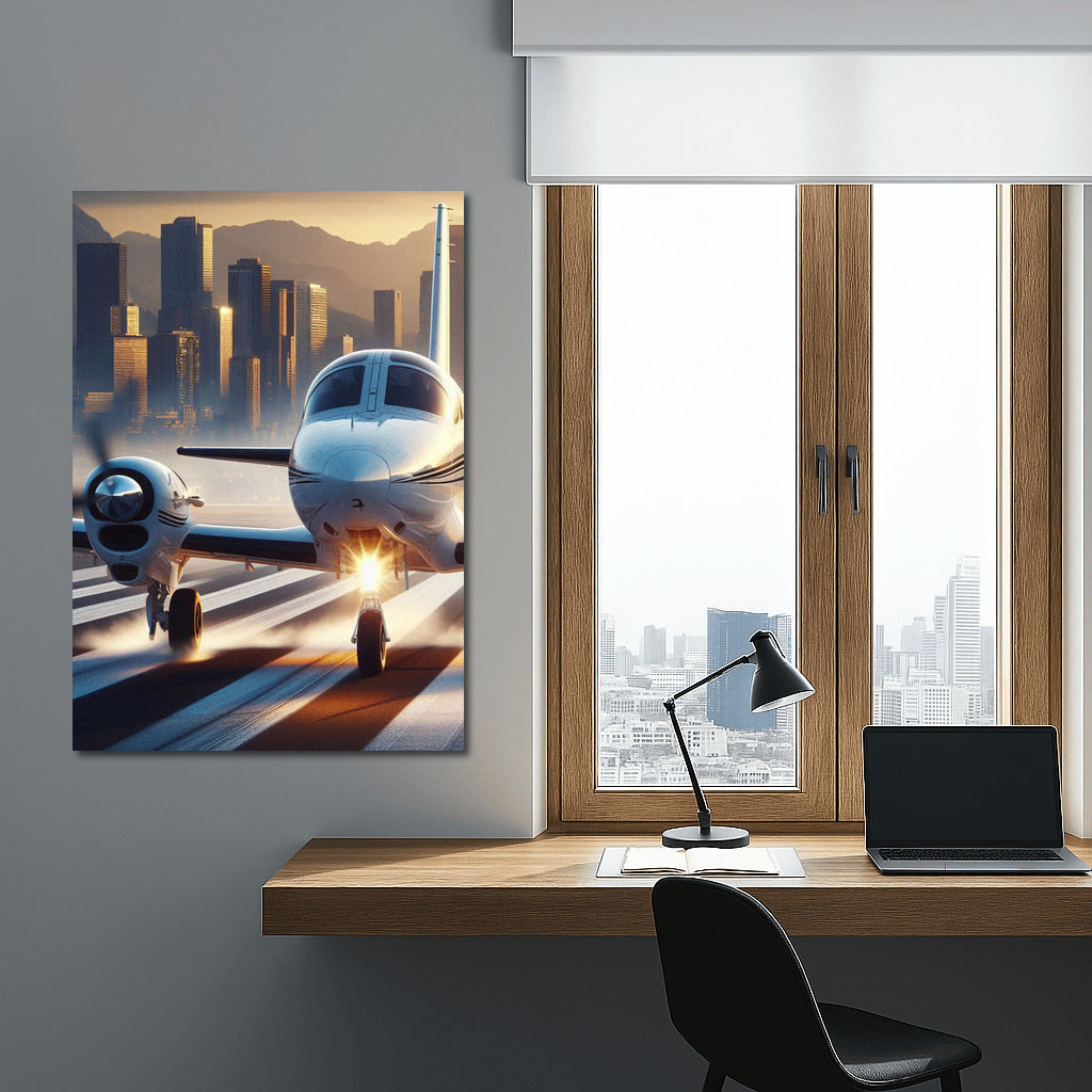 Training Airplane Over the City Skyline: Catch the Spirit of Flight