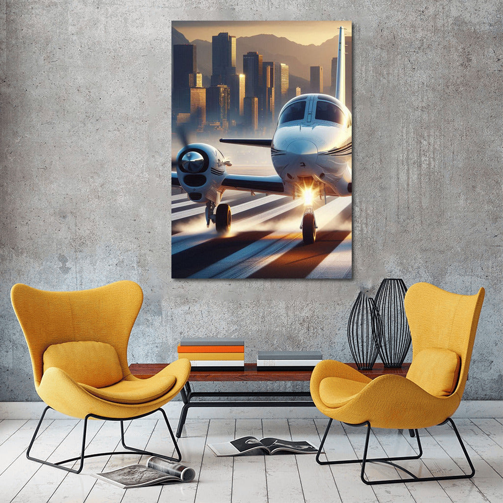 Training Airplane Over the City Skyline: Catch the Spirit of Flight