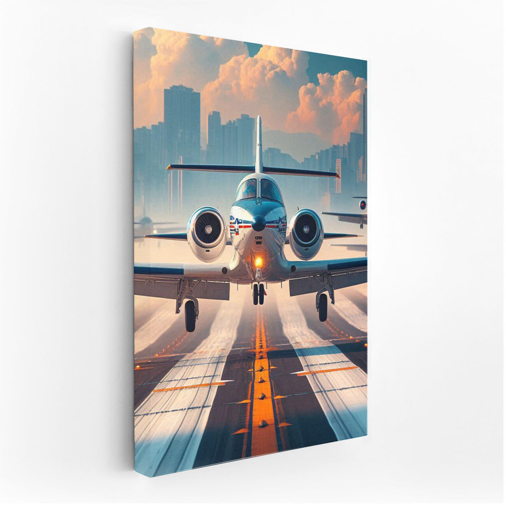 Takeoff Freedom: Simulator Airplane on City Background