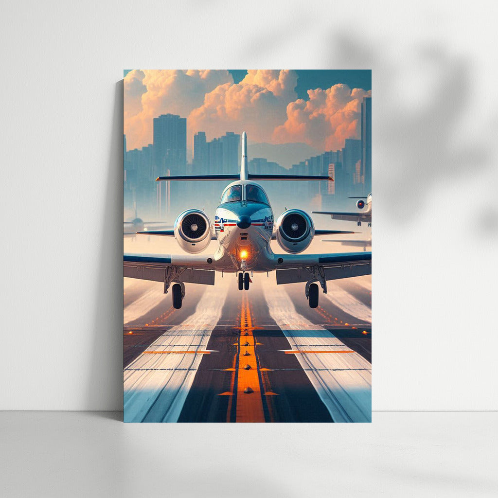 Takeoff Freedom: Simulator Airplane on City Background