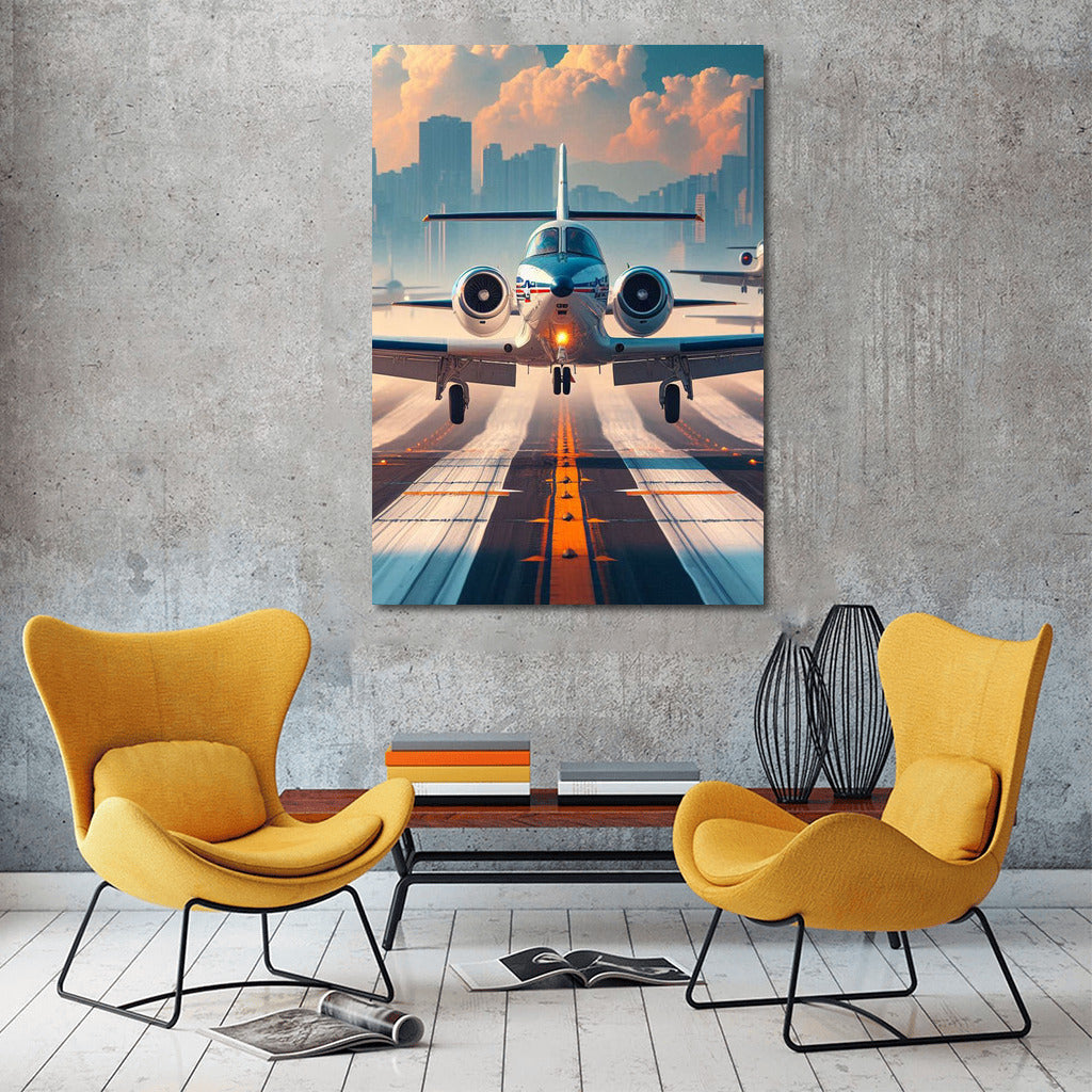 Takeoff Freedom: Simulator Airplane on City Background