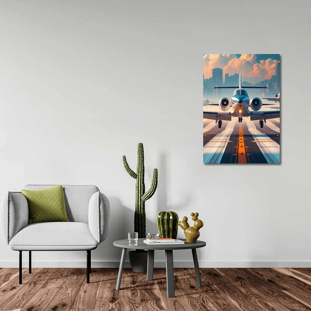 Takeoff Freedom: Simulator Airplane on City Background