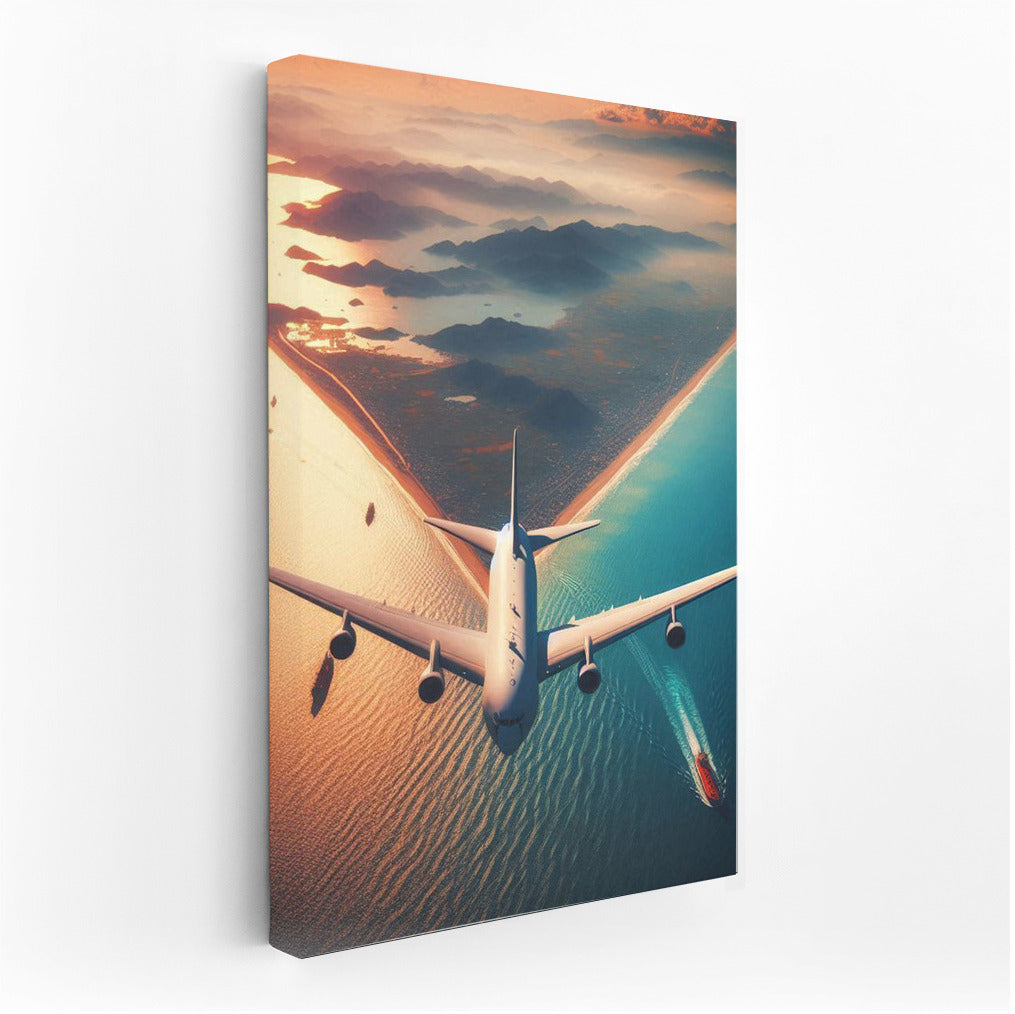 Air Voyage: Airplane and Tanker over the Ocean Surface