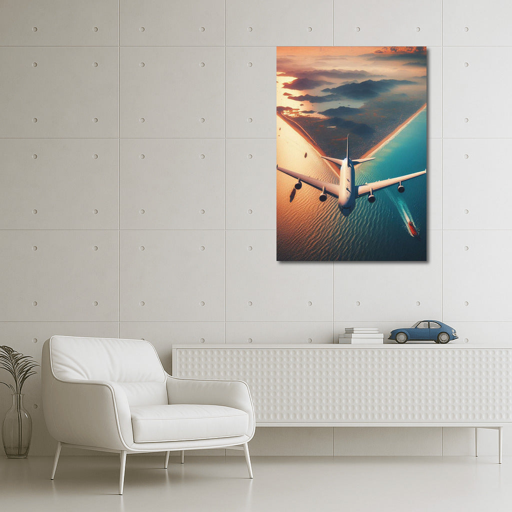 Air Voyage: Airplane and Tanker over the Ocean Surface