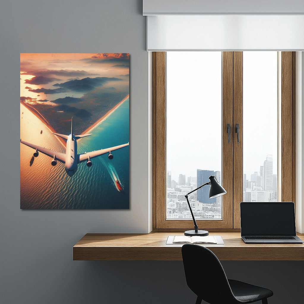 Air Voyage: Airplane and Tanker over the Ocean Surface