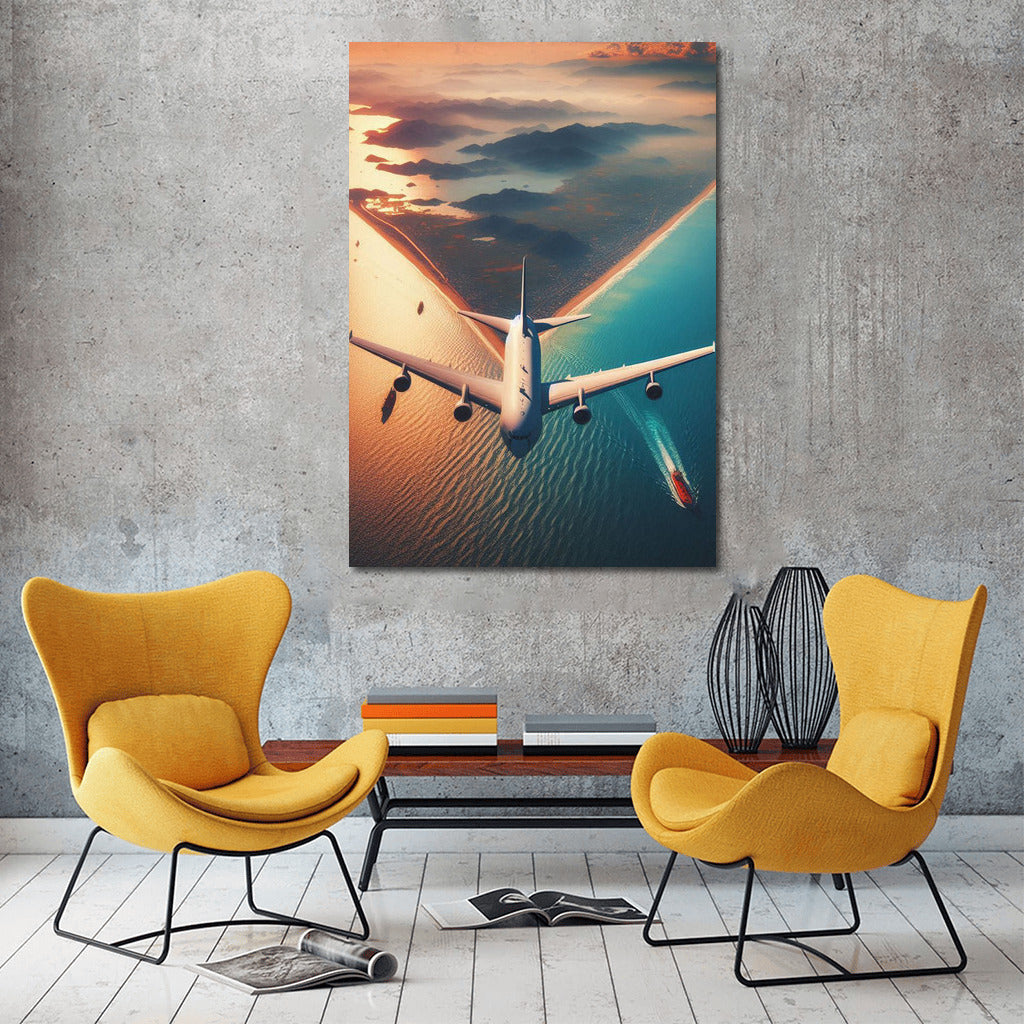 Air Voyage: Airplane and Tanker over the Ocean Surface