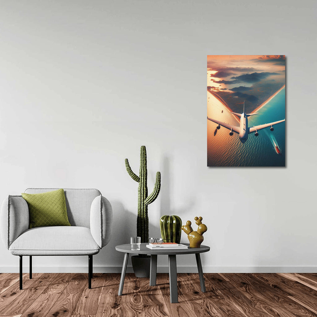 Air Voyage: Airplane and Tanker over the Ocean Surface