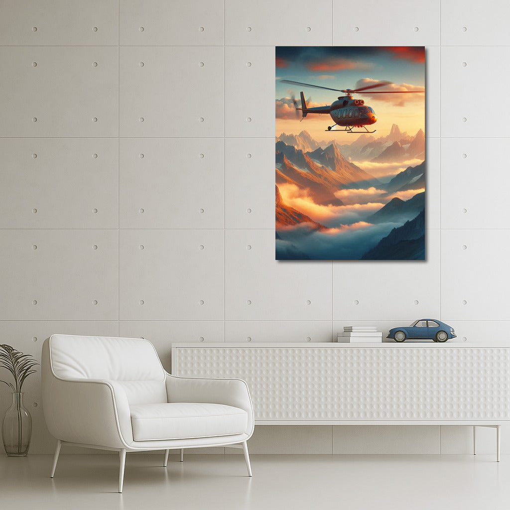 Helicopter over Mountain Peaks: Window to the Sky