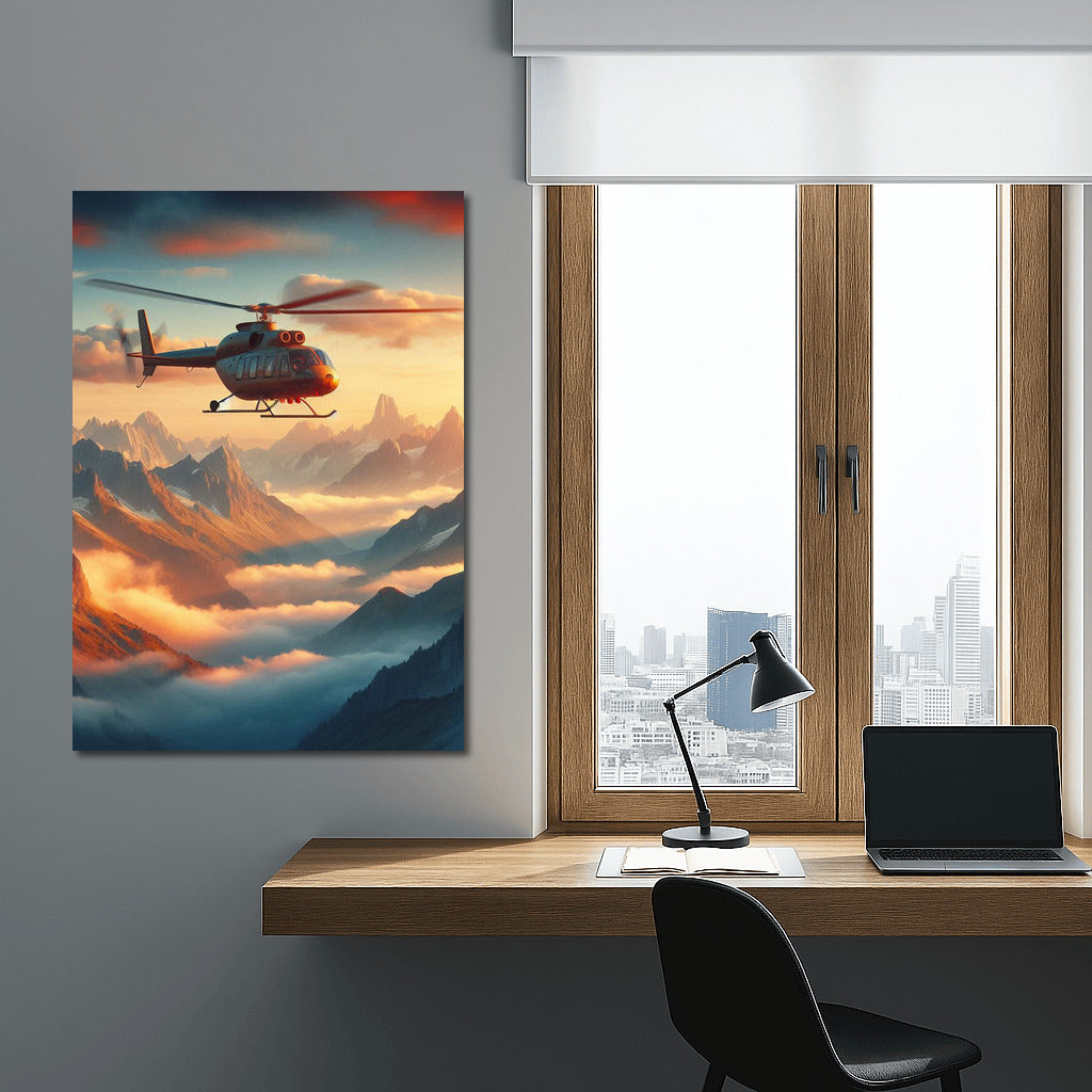 Helicopter over Mountain Peaks: Window to the Sky