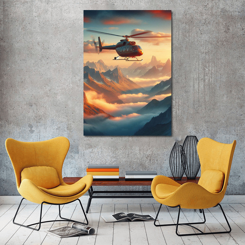 Helicopter over Mountain Peaks: Window to the Sky