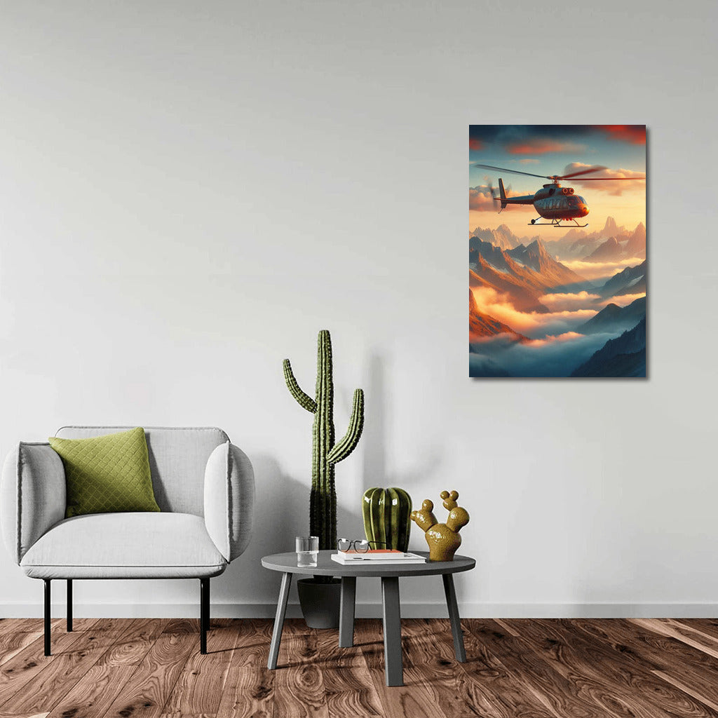 Helicopter over Mountain Peaks: Window to the Sky