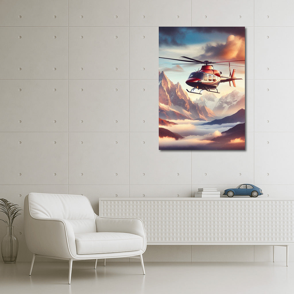 Training Helicopter Over Majestic Mountains