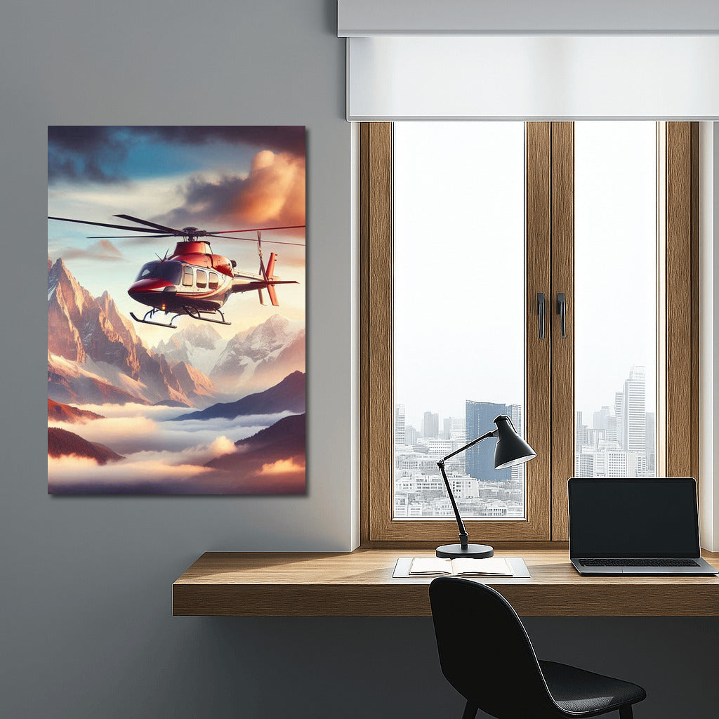 Training Helicopter Over Majestic Mountains