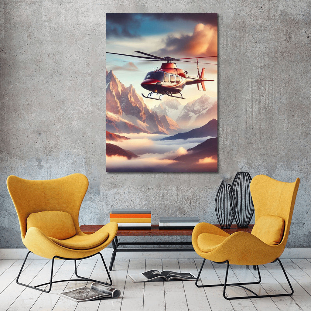 Training Helicopter Over Majestic Mountains